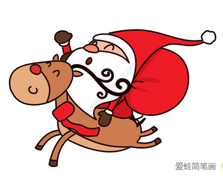 骑着麋鹿送礼物 圣诞老人简笔画