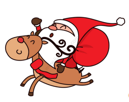 骑着麋鹿送礼物 圣诞老人简笔画