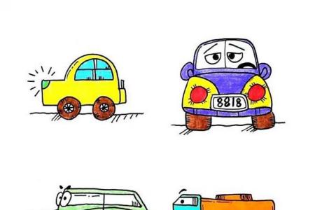 4款儿童简笔画小汽车彩色图片