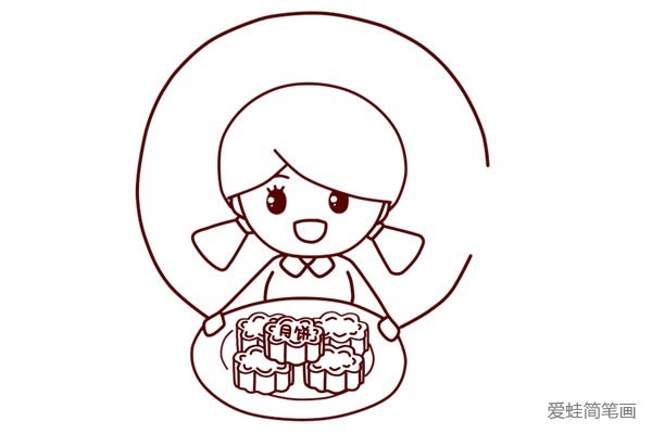 端着月饼的小女孩简笔画