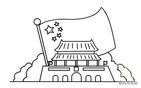 国庆节主题天安门和国旗简笔画