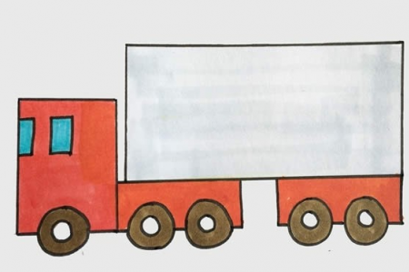运货的大货车的简笔画步骤图片