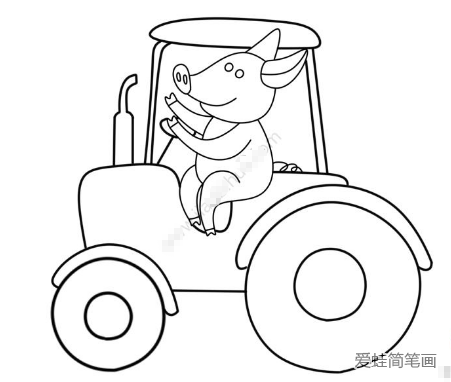 小猪和拖拉机简笔画