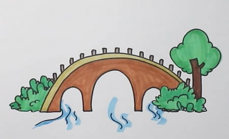 小桥流水风景简笔画