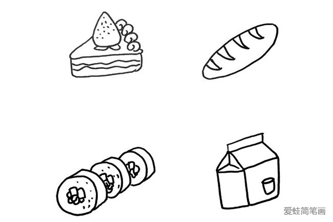 蛋糕/面包/牛奶/寿司简笔画
