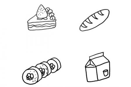 蛋糕/面包/牛奶/寿司简笔画