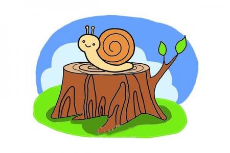 树桩上的蜗牛简笔画