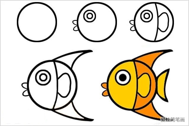 圆形画鱼的简笔画