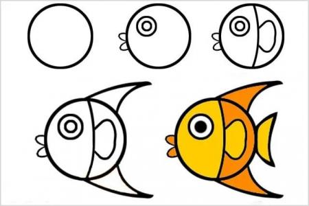 圆形画鱼的简笔画