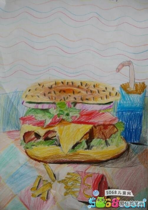 好吃的汉堡彩铅画食物作品欣赏