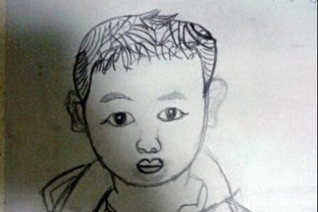 大眼睛小男孩儿童铅笔画