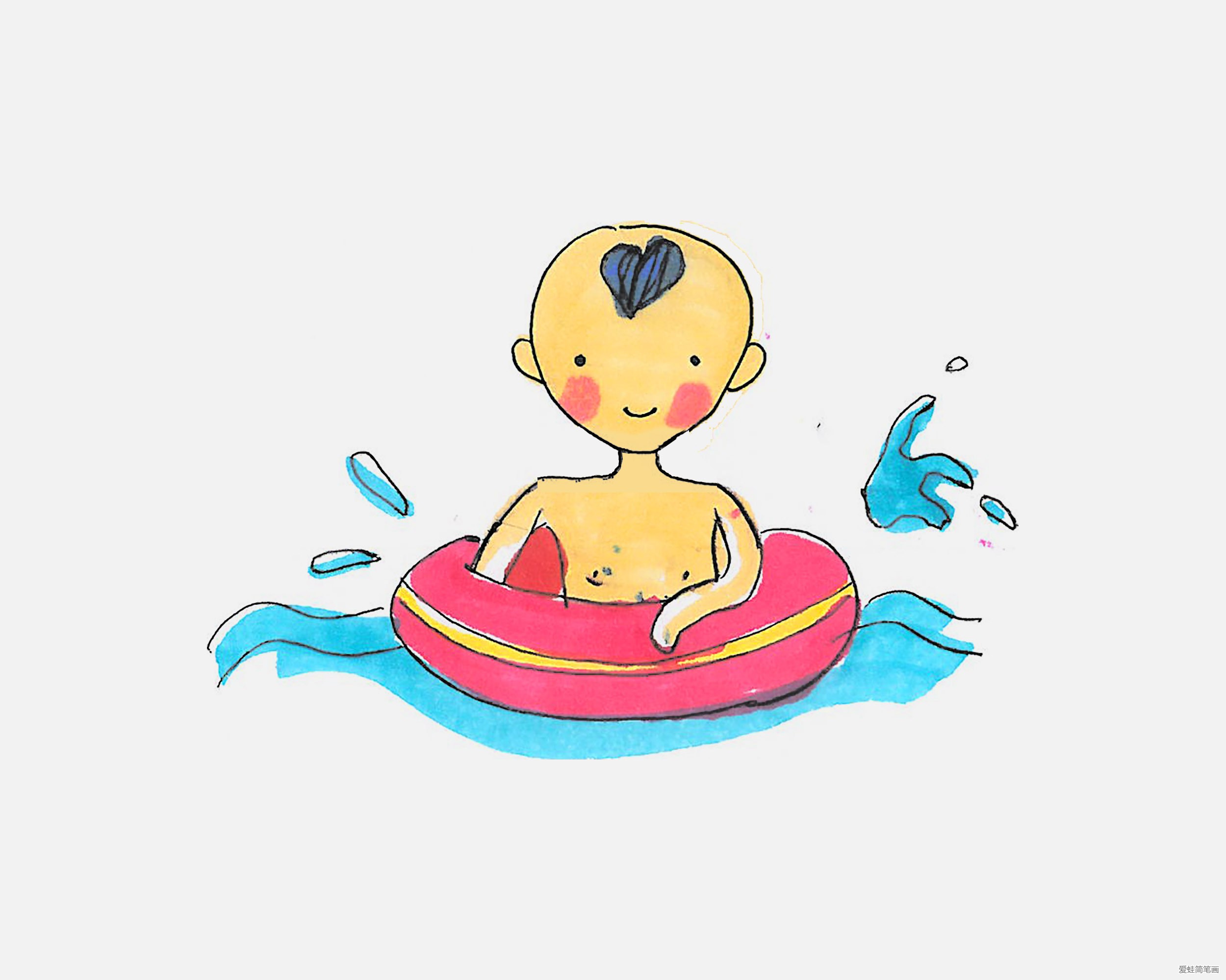 爱游泳的小男孩简笔画
