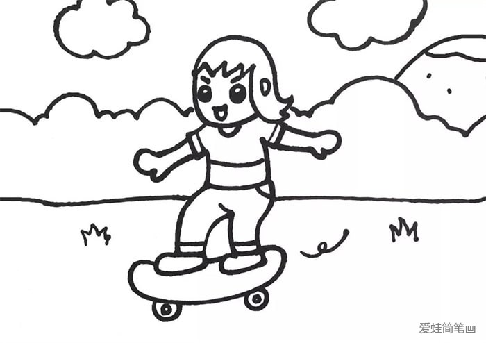 正在玩滑板的小男孩简笔画