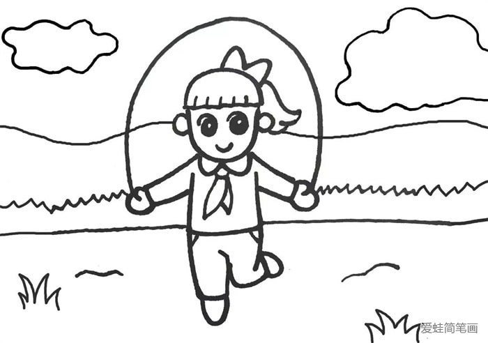 儿童画跳绳的小女孩简笔画