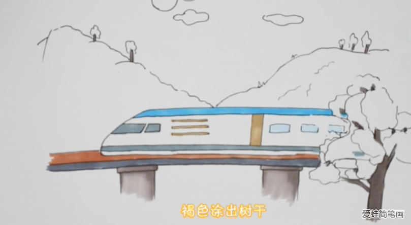 高铁穿过山简笔画怎么画