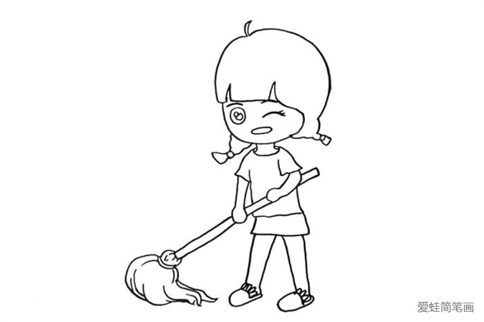 劳动的小女孩简笔画扫地