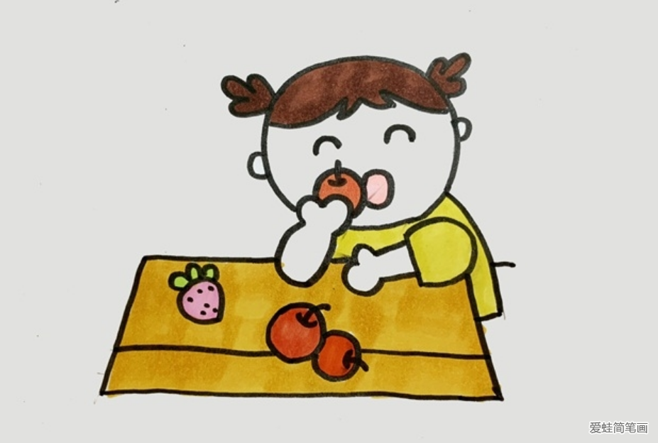 小女孩正在吃水果简笔画