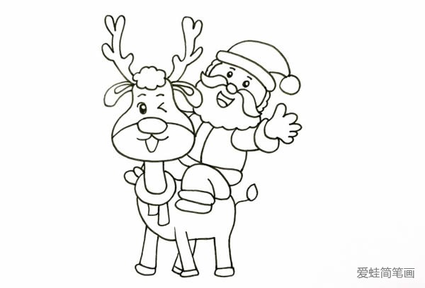 圣诞老人骑麋鹿简笔画