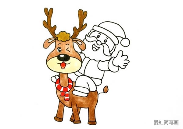 圣诞老人骑麋鹿简笔画