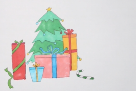 可爱立体彩色礼物盒简笔画