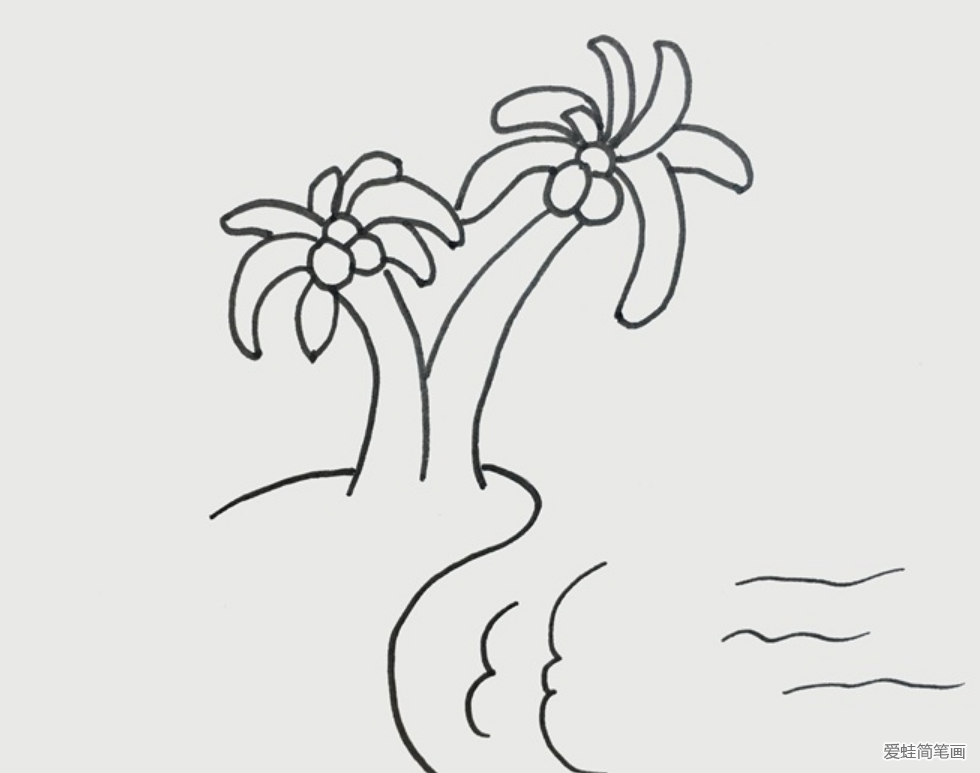 大海沙滩椰子树儿童简笔画